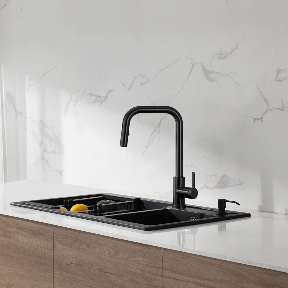 Slim Angular Pull-Out Kitchen Faucet
