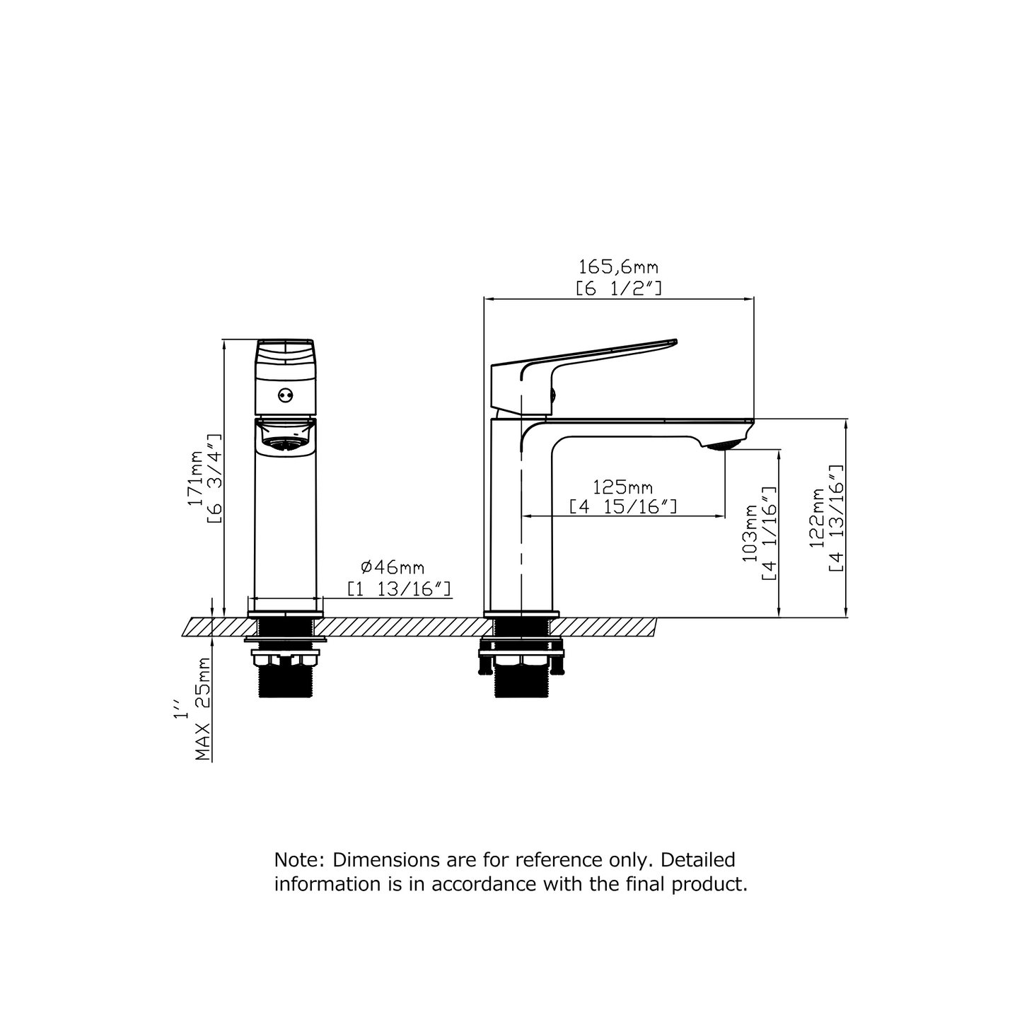 Slick Square Slight Curve Faucet Included pop up drain with overflow