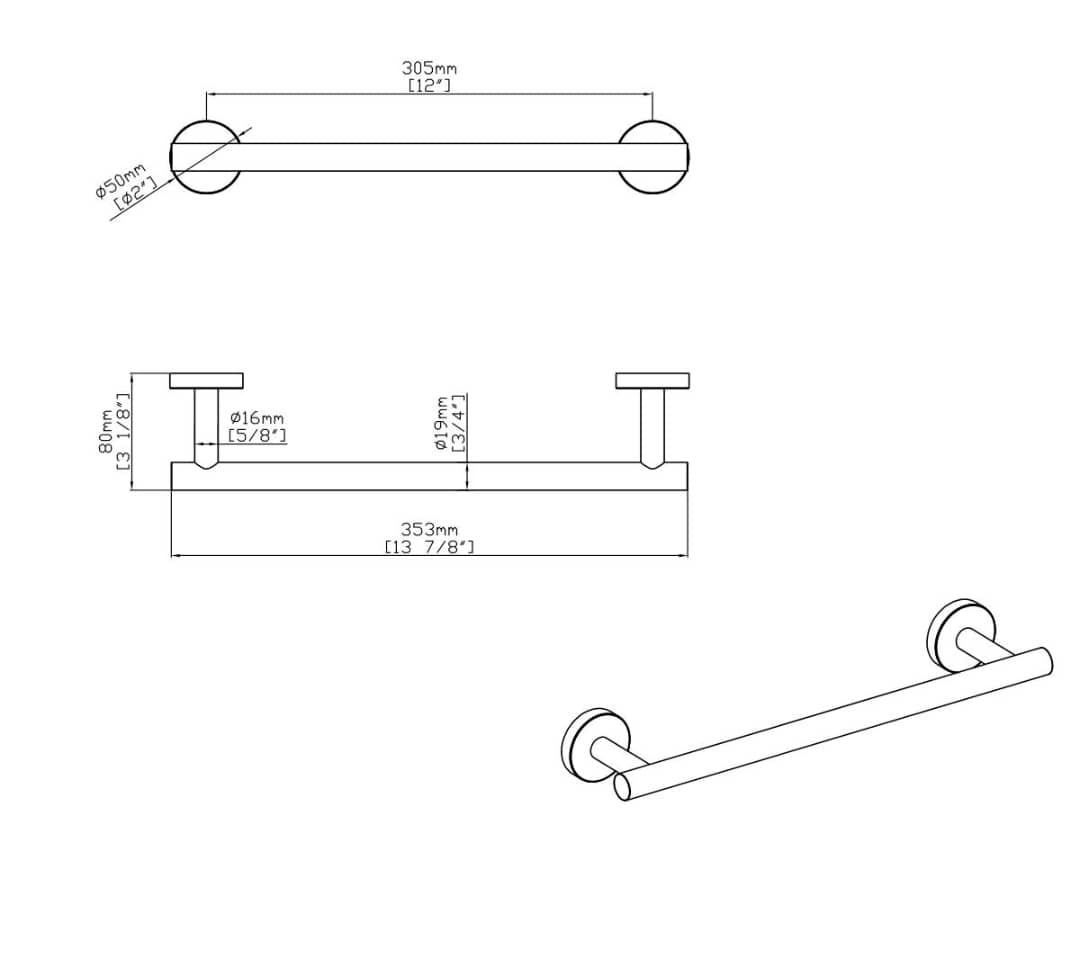 Round Towel Bar 18"/12"