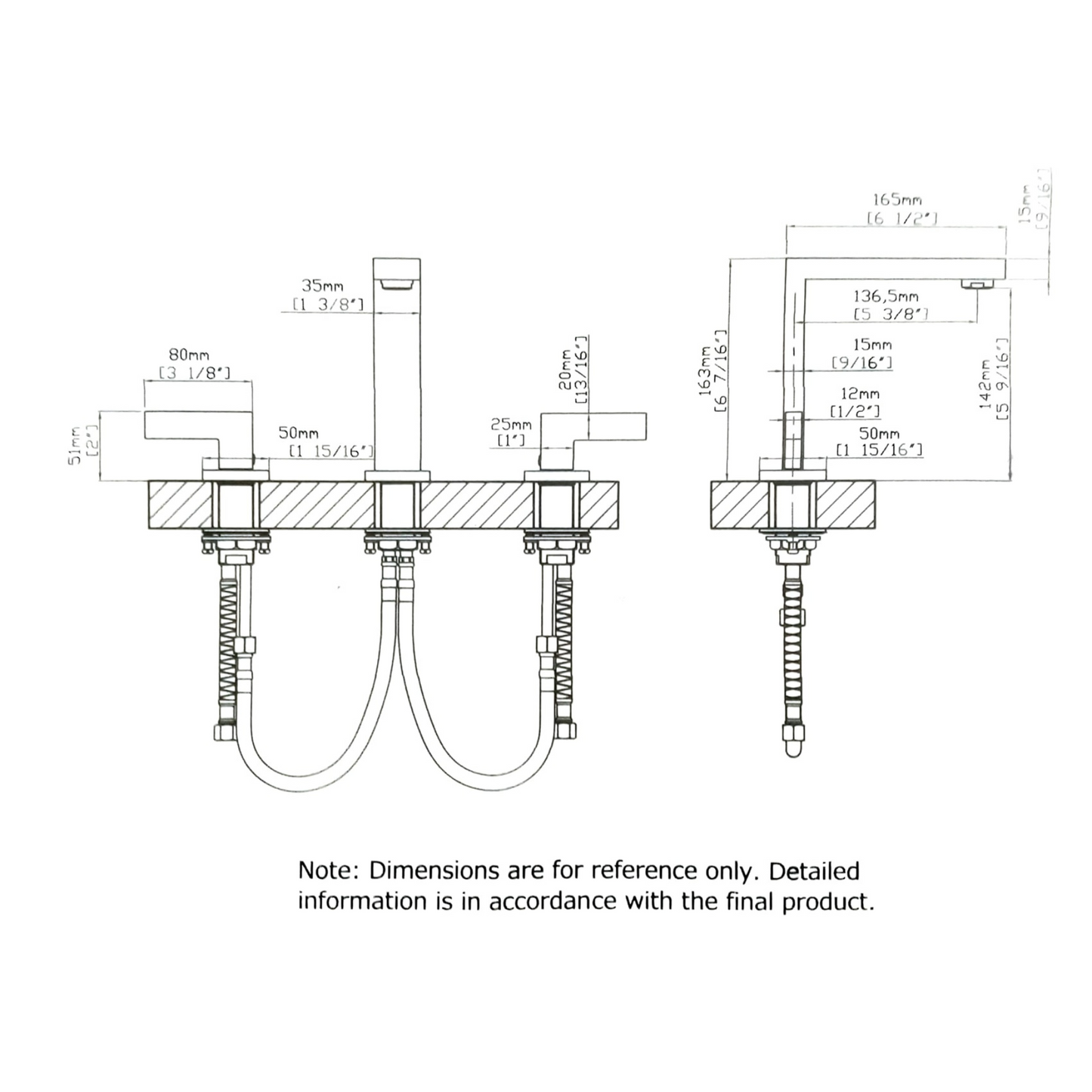 Two Handle Faucet included pop up drain with overflow