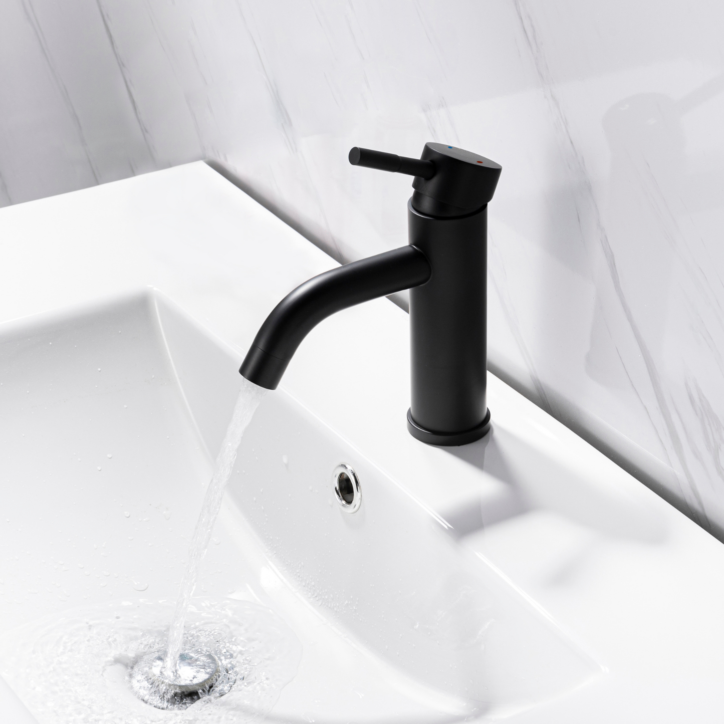 Round Faucet includes pop up drain with overflow