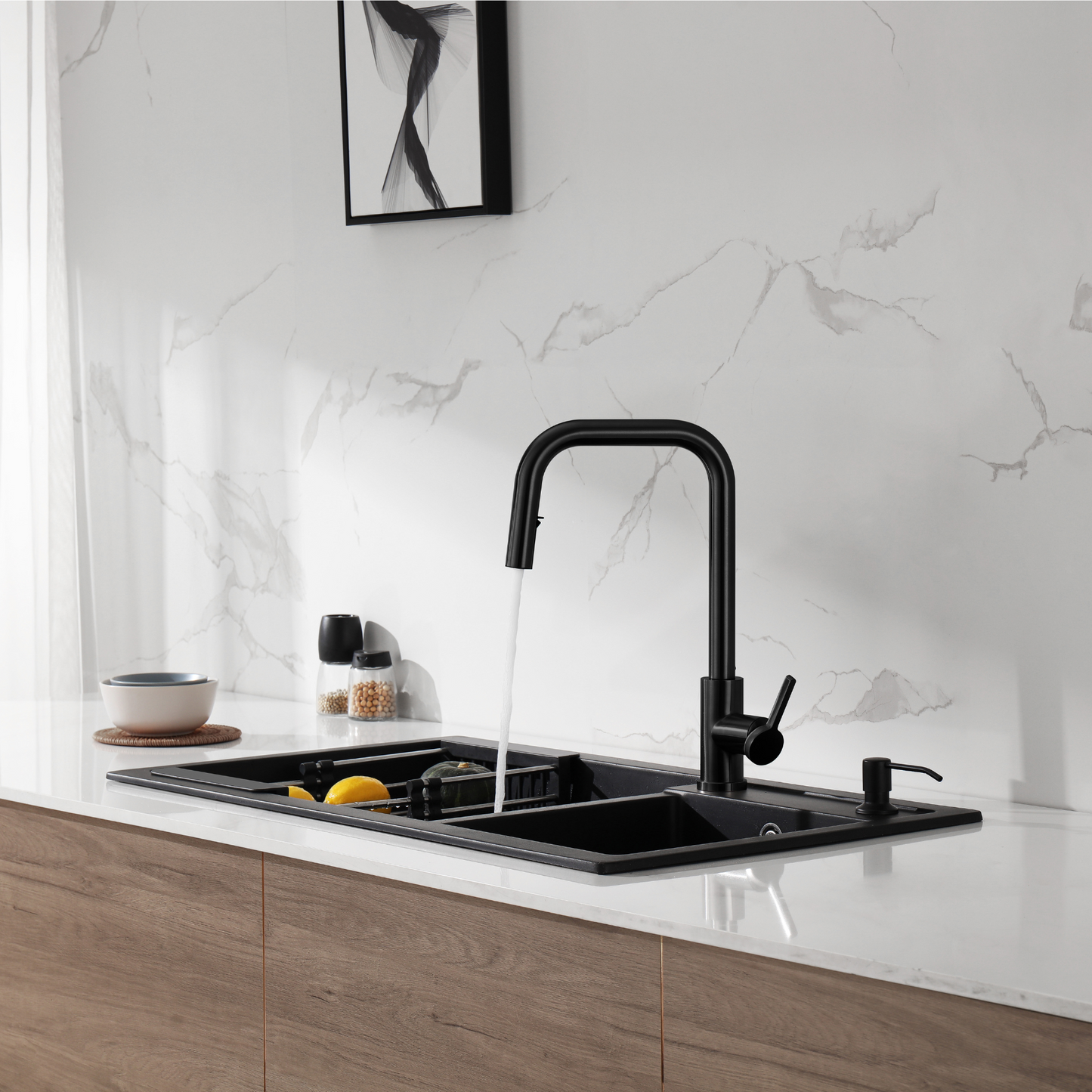 Slim Angular Pull-Out Kitchen Faucet