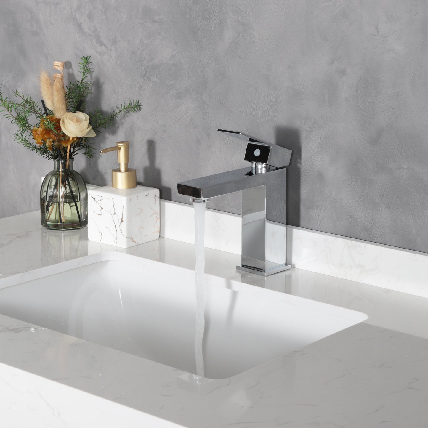 Modern Square Vanity Faucet - Pop Up Drain with Overflow included