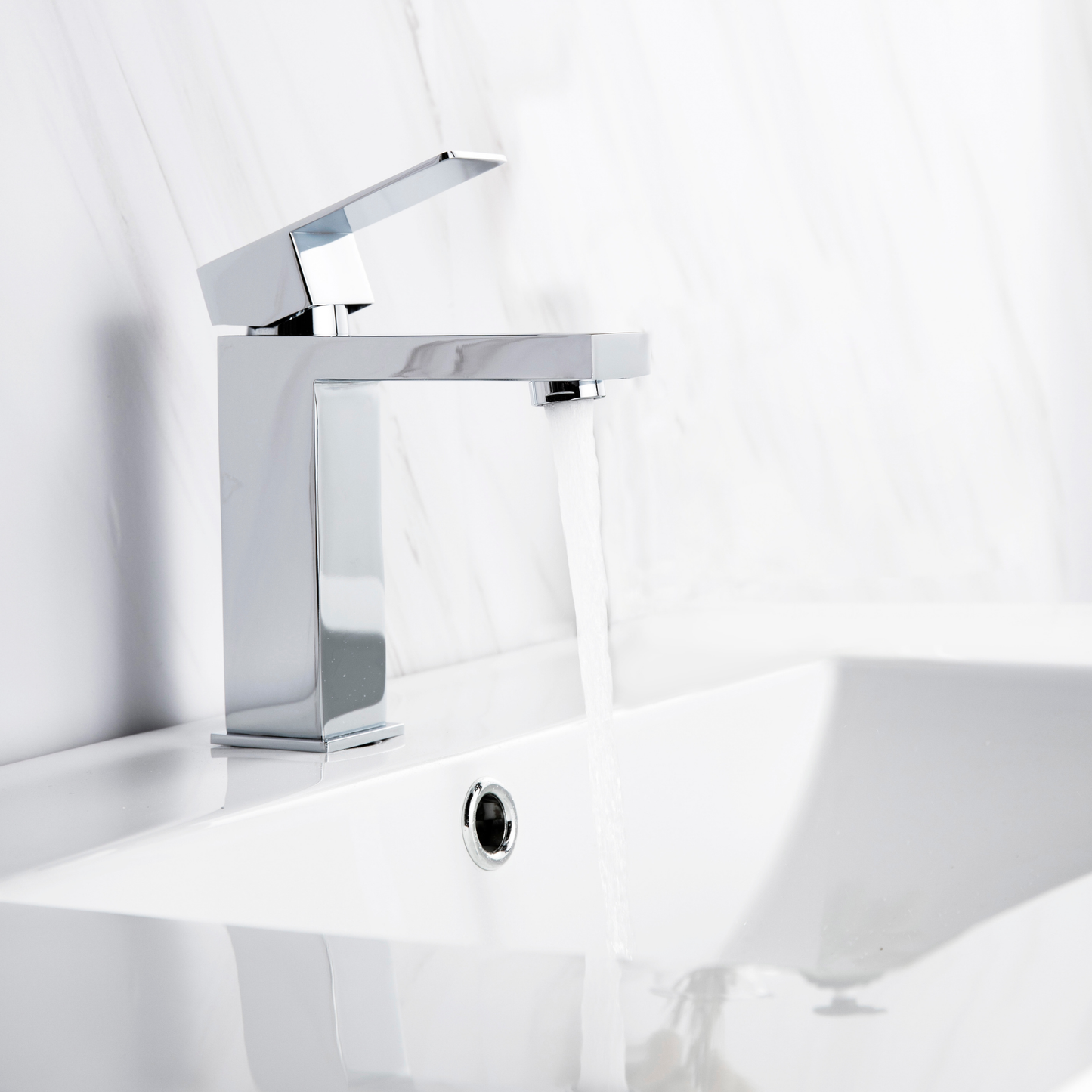 Modern Square Vanity Faucet - Pop Up Drain with Overflow included