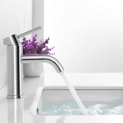 Classic Rounded Vanity Faucet - Pop up Drain with Overflow and 6" Deck Plate included