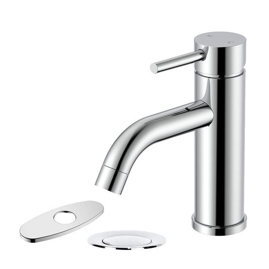 Classic Rounded Vanity Faucet - Pop up Drain with Overflow and 6" Deck Plate included