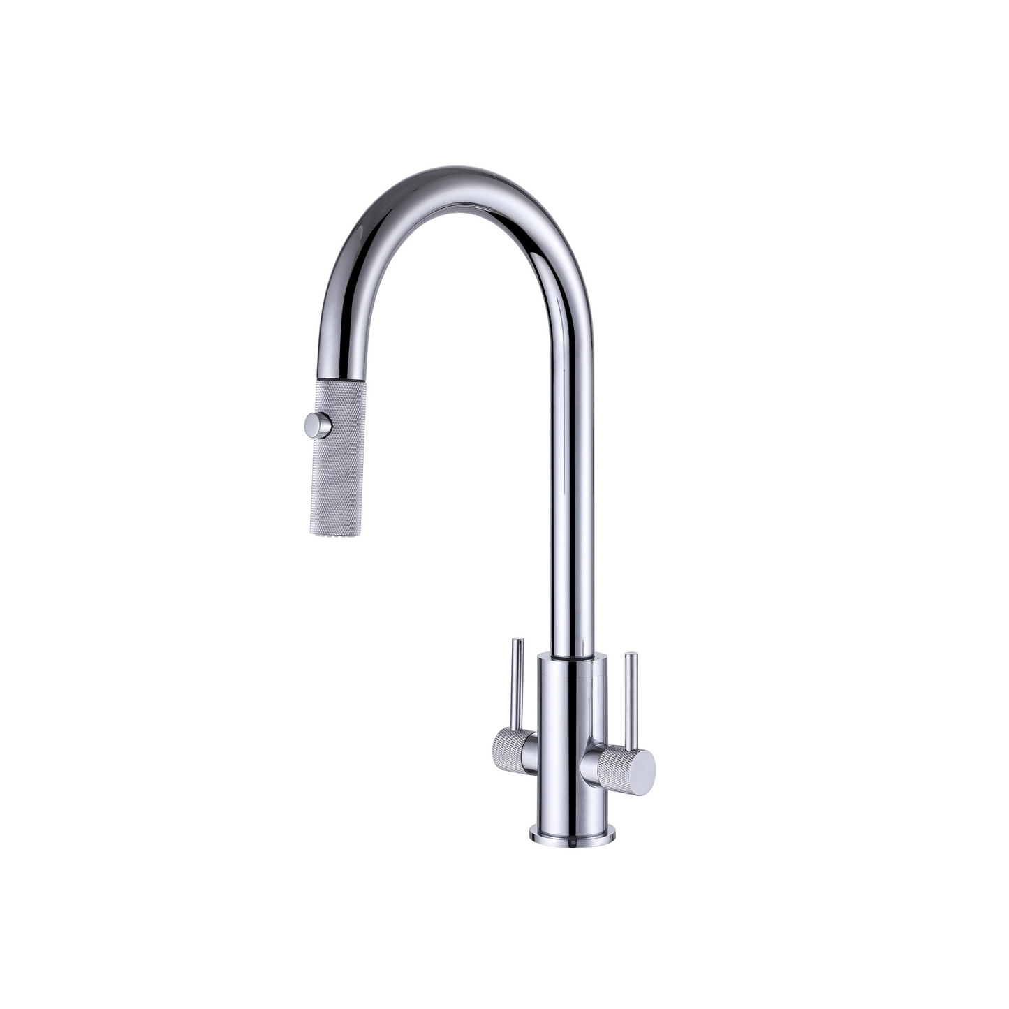 Double Handle Kitchen Faucet Knurled Handles and Spout