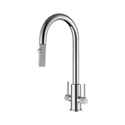Double Handle Kitchen Faucet Knurled Handles and Spout