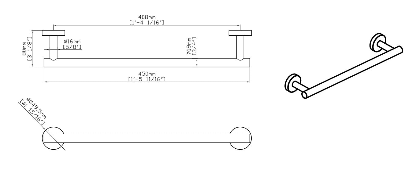 Round Towel Bar 18"/12"