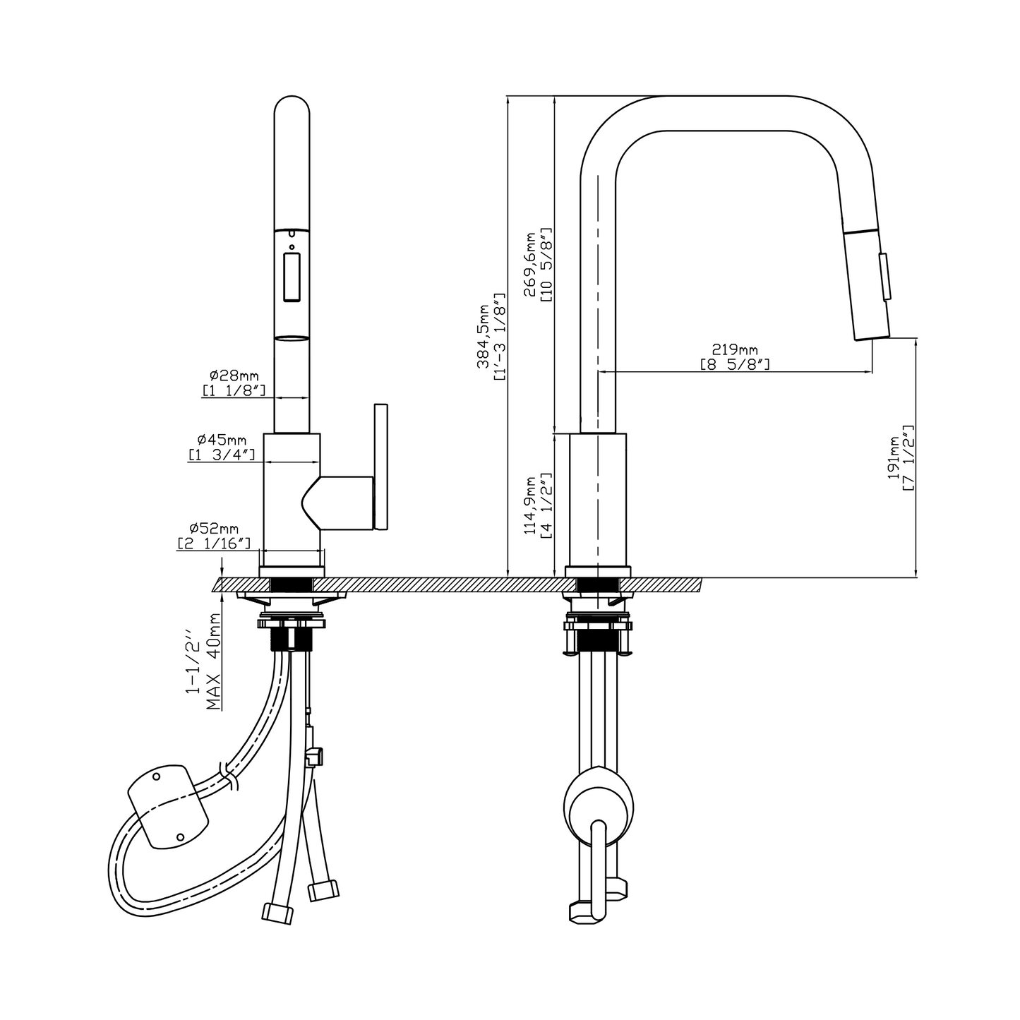 Slim Angular Pull-Out Kitchen Faucet