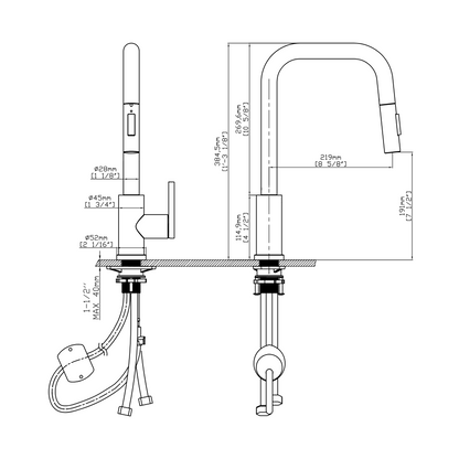 Slim Angular Pull-Out Kitchen Faucet