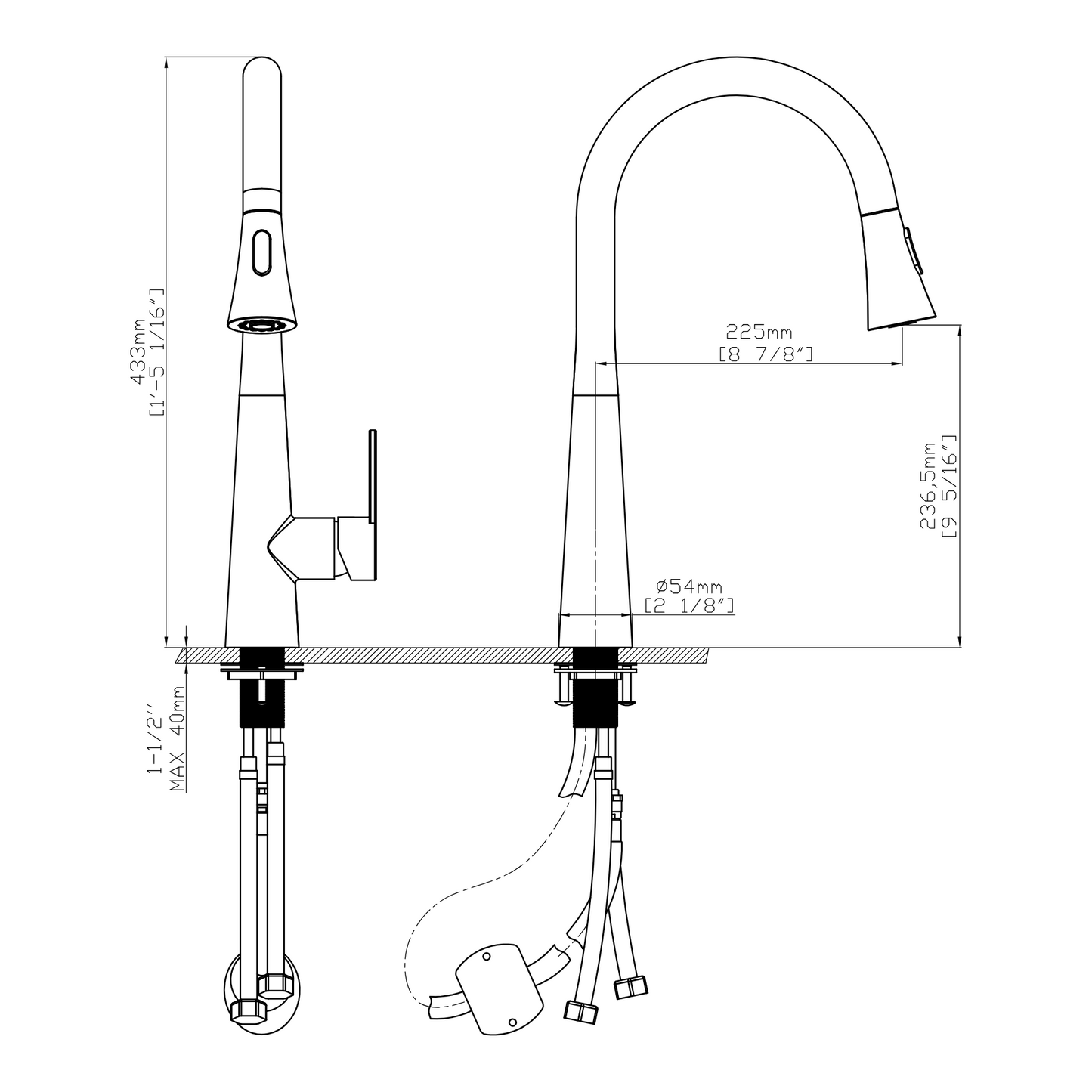 Elegant Slimmed Pull-Out Kitchen Faucet-16" Magnetic sprayer